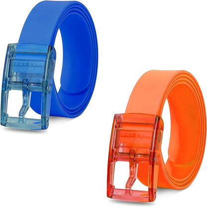 Silicone Stretch Belts, Pack of 2 – Two-Colour Pairs, Cut to Fit - Blue + Orange