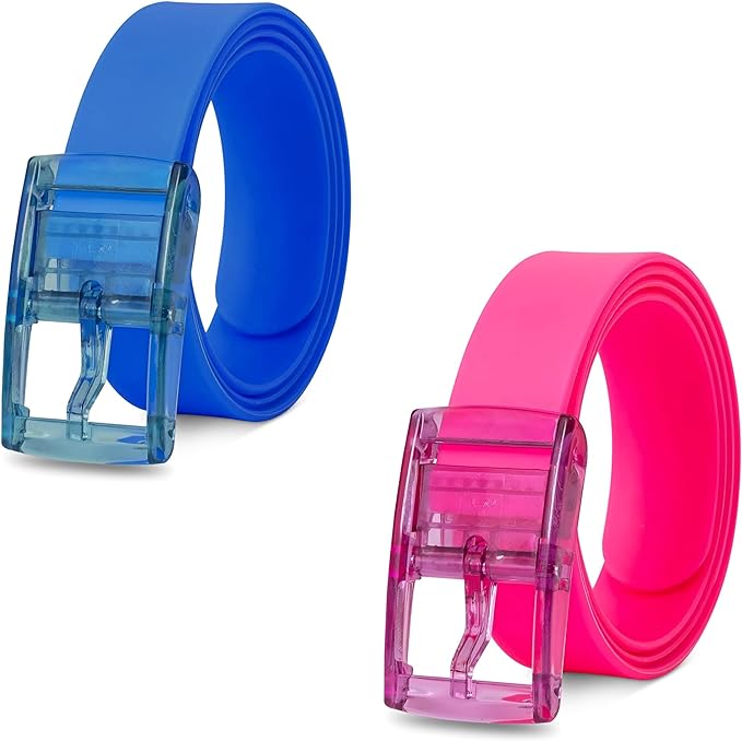 Silicone Stretch Belts, Pack of 2 – Two-Colour Pairs, Cut to Fit - Blue + Pink