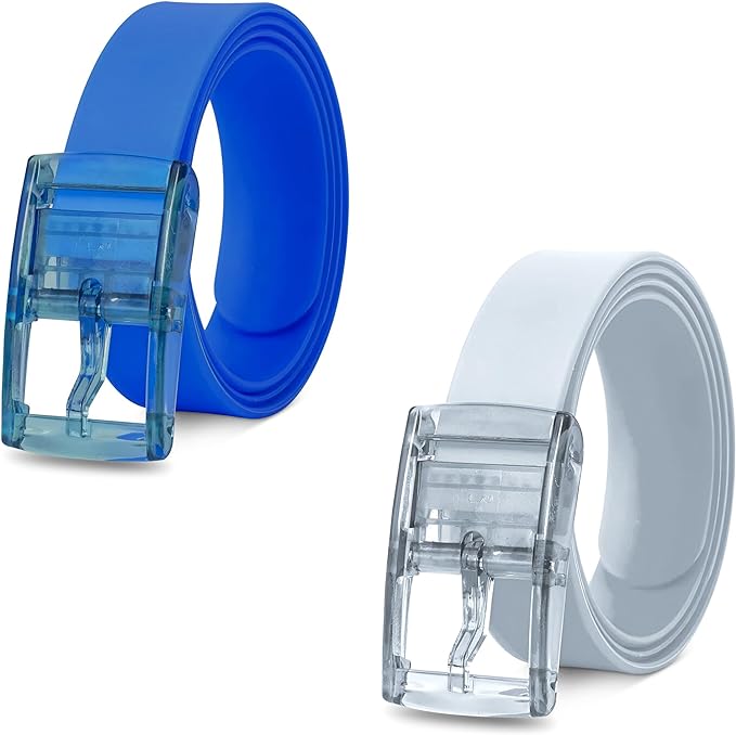 Silicone Stretch Belts, Pack of 2 – Two-Colour Pairs, Cut to Fit - Blue + White