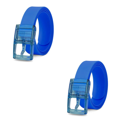 Silicone Stretch Belts, Pack of 2 – Blue, Green, Orange, Pink or White - Blue