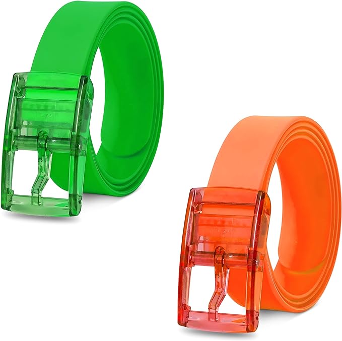 Silicone Stretch Belts, Pack of 2 – Two-Colour Pairs, Cut to Fit - Green + Orange