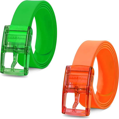 Silicone Stretch Belts, Pack of 2 – Two-Colour Pairs, Cut to Fit - Green + Orange