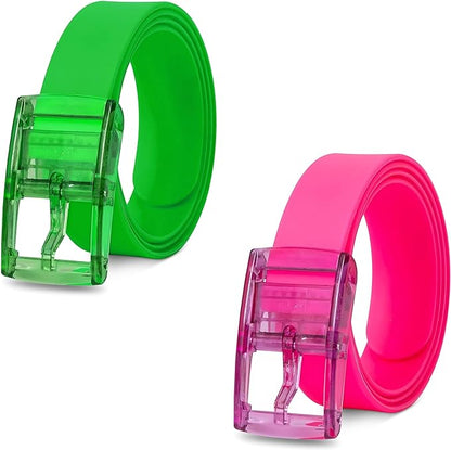 Silicone Stretch Belts, Pack of 2 – Two-Colour Pairs, Cut to Fit - Green + Pink