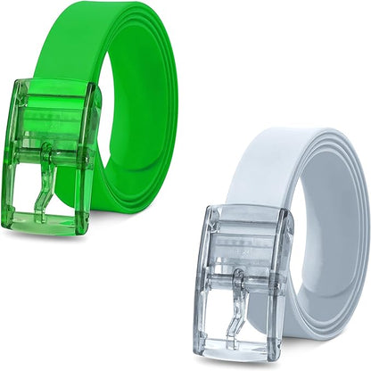 Silicone Stretch Belts, Pack of 2 – Two-Colour Pairs, Cut to Fit - Green + White