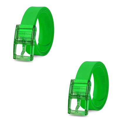 Silicone Stretch Belts, Pack of 2 – Blue, Green, Orange, Pink or White - Green