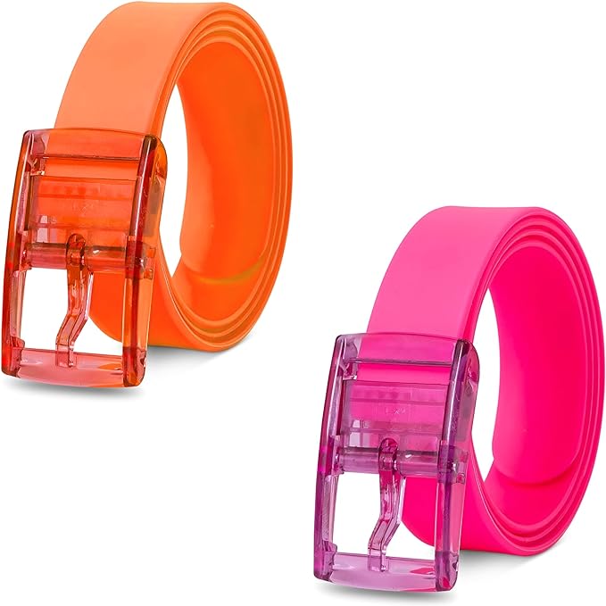 Silicone Stretch Belts, Pack of 2 – Two-Colour Pairs, Cut to Fit - Orange + Pink