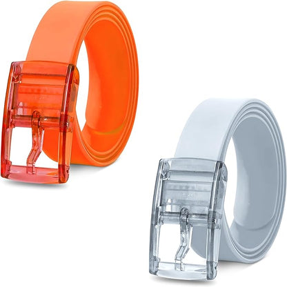 Silicone Stretch Belts, Pack of 2 – Two-Colour Pairs, Cut to Fit - Orange + White