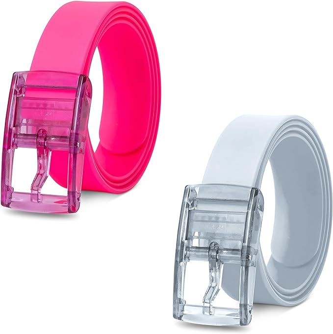 Silicone Stretch Belts, Pack of 2 – Two-Colour Pairs, Cut to Fit - Pink + White