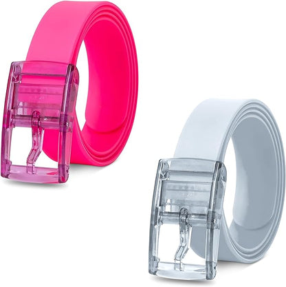 Silicone Stretch Belts, Pack of 2 – Two-Colour Pairs, Cut to Fit - Pink + White