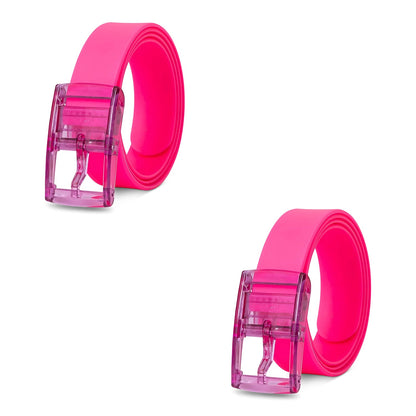 Silicone Stretch Belts, Pack of 2 – Blue, Green, Orange, Pink or White - Pink