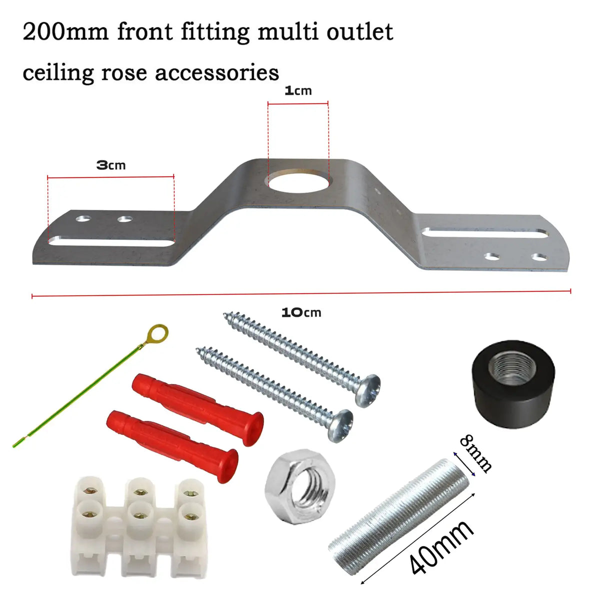 Ceiling Rose Fixing Bracket Kit – Bracket, Screws & Fittings - Black, Single, 200 mm