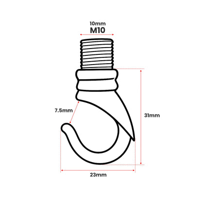 Ceiling Hook with M10 Thread – Open Hook, 8 Finishes
