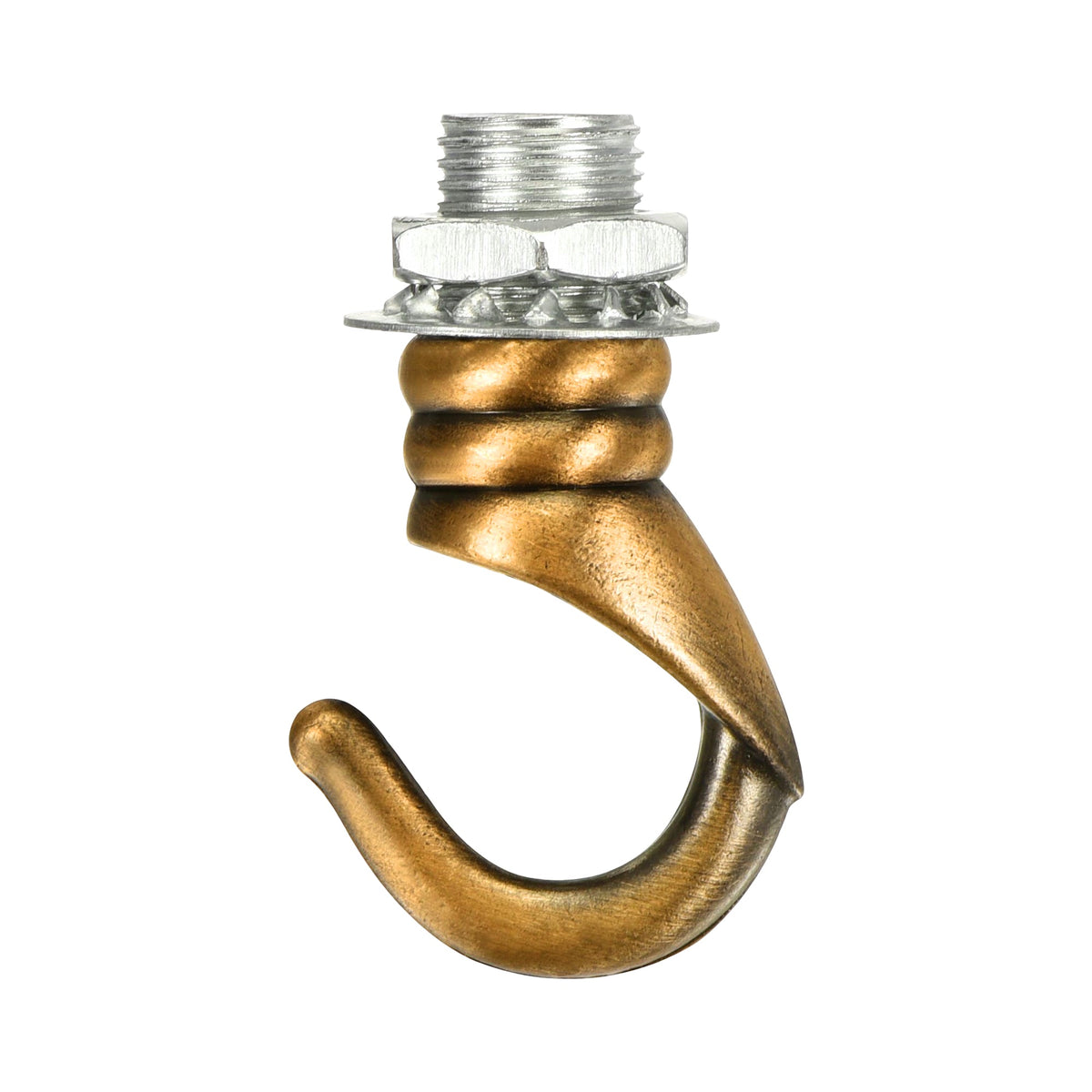 Ceiling Hook with M10 Thread – Open Hook, 8 Finishes - Yellow Brass, Standard, Single