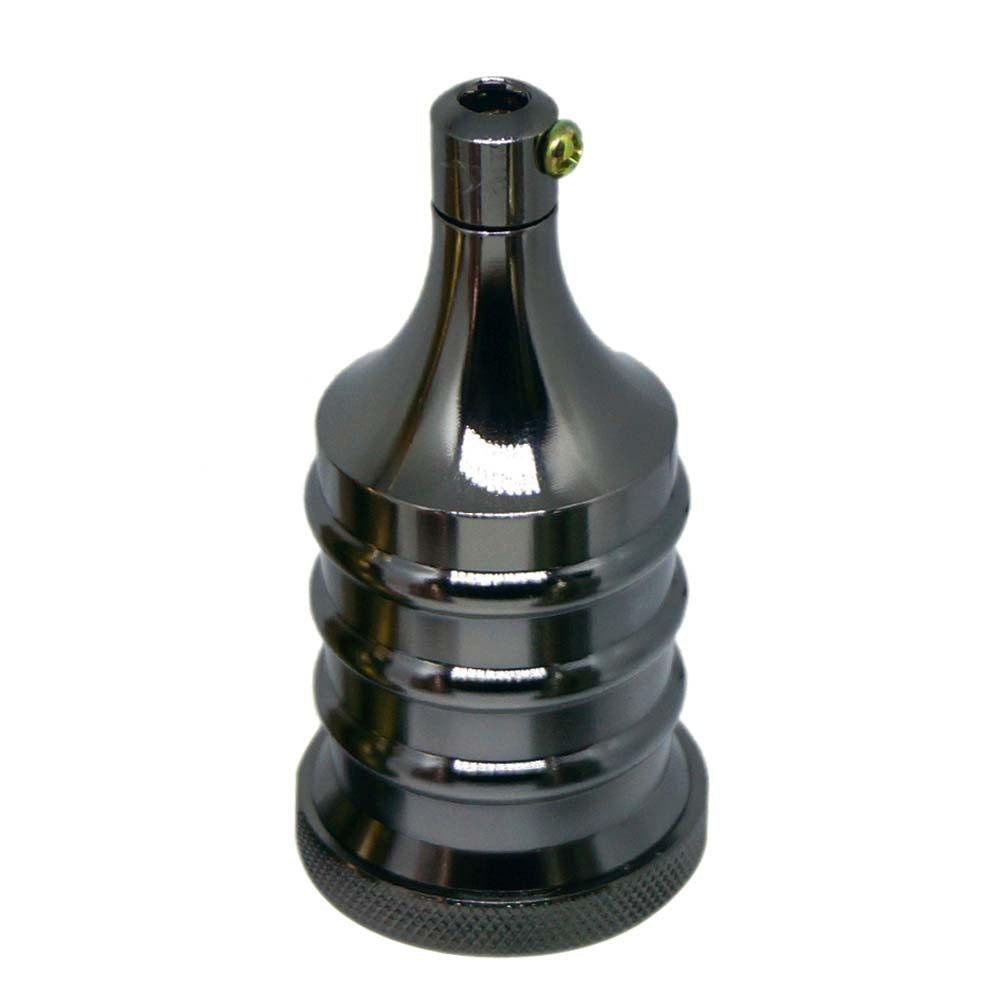 Shiny Black Ribbed E27 Lamp Holder with Ceramic Socket