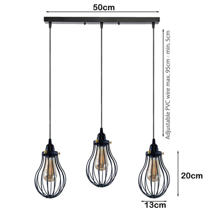 3-Light Pendant Cluster – Pear Cage, Barrel Cage or Dome, Black - photo 7