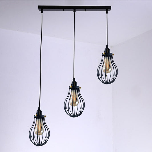 3-Light Pendant Cluster – Pear Cage, Barrel Cage or Dome, Black - photo 2