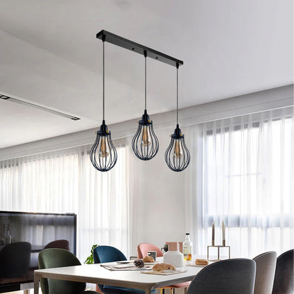 3-Light Pendant Cluster – Pear Cage, Barrel Cage or Dome, Black - photo 3