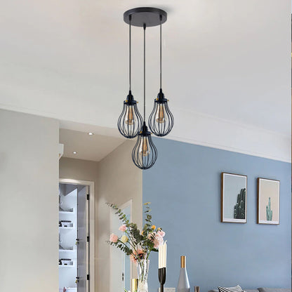 3-Light Pendant Cluster – Pear Cage, Barrel Cage or Dome, Black - photo 5