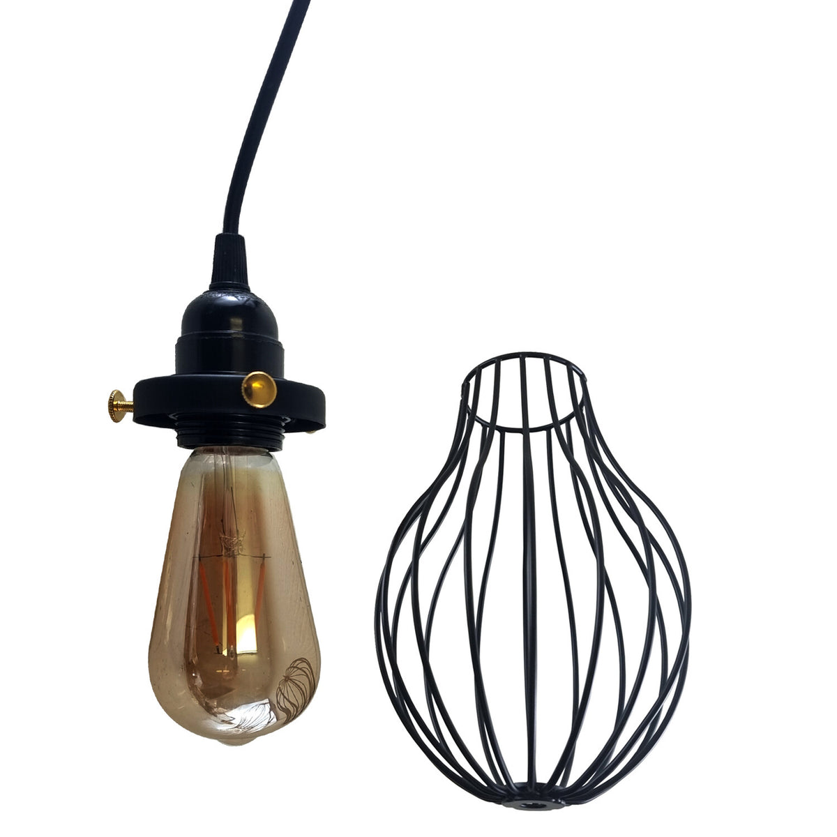 3-Light Pendant Cluster – Pear Cage, Barrel Cage or Dome, Black - photo 6
