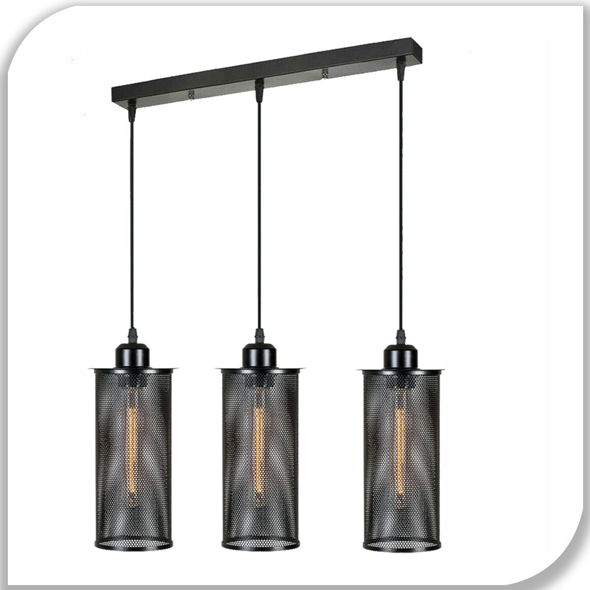 3-Light Pendant Cluster – Pear Cage, Barrel Cage or Dome, Black - Black, Barrel Cage, Bar, Without Bulb