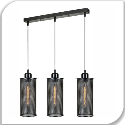 3-Light Pendant Cluster – Pear Cage, Barrel Cage or Dome, Black - Black, Barrel Cage, Bar, Without Bulb