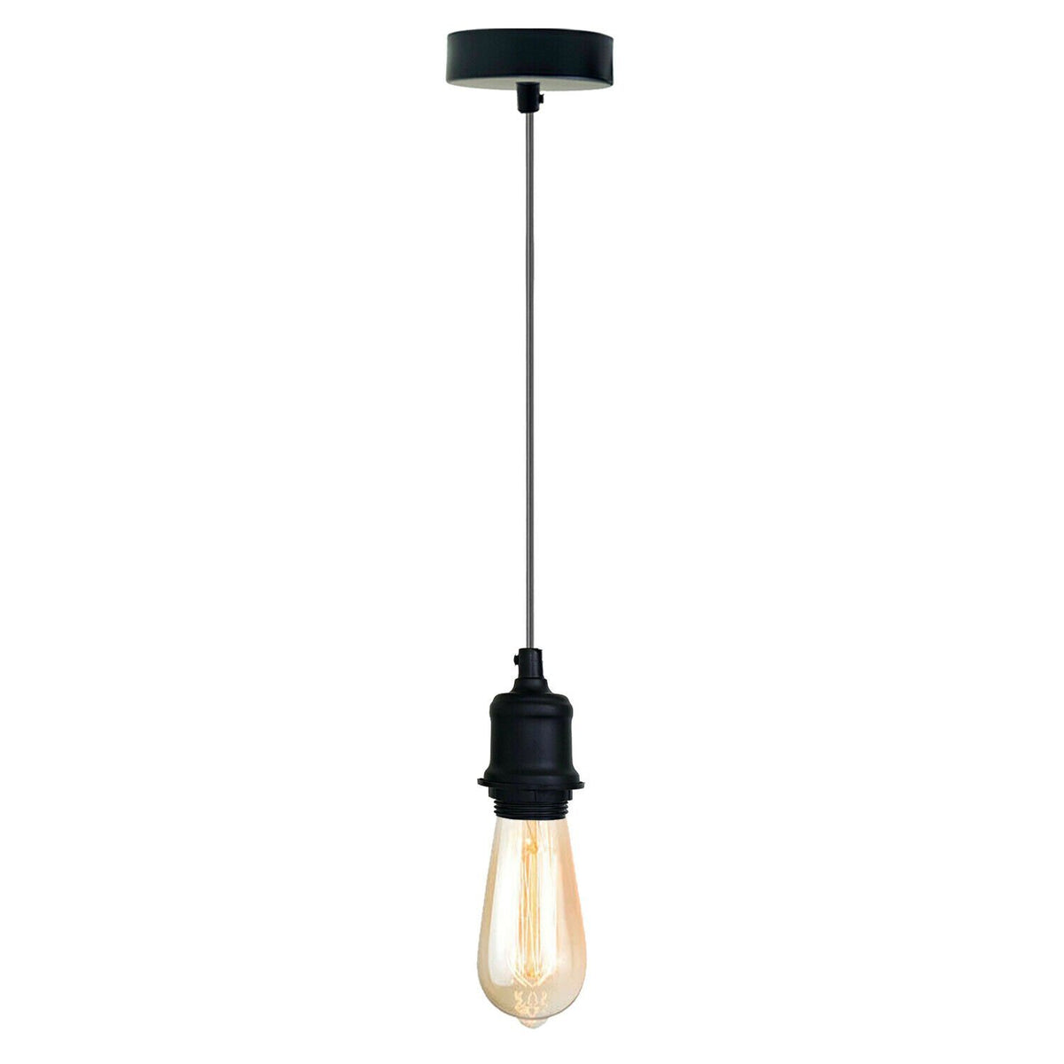 Black Pendant Lamp Holder Set â€“ E27, Adjustable Cable - Black, 100 mm, Without Bulb