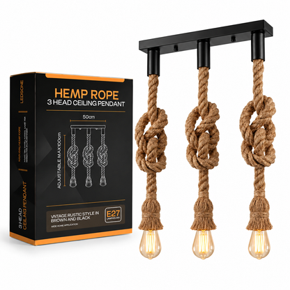 3-Head Hemp Rope Pendant – Knotted Ropes, 50 cm Bar, 100 cm Drop - photo 12
