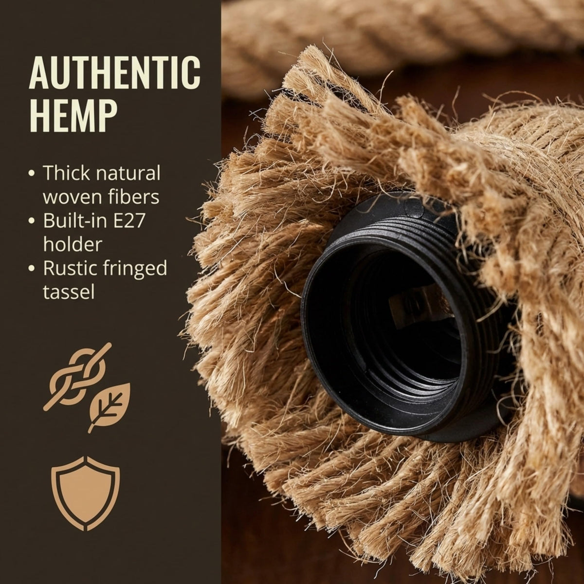 3-Head Hemp Rope Pendant – Knotted Ropes, 50 cm Bar, 100 cm Drop - photo 2