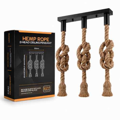 3-Head Hemp Rope Pendant – Knotted Ropes, 50 cm Bar, 100 cm Drop