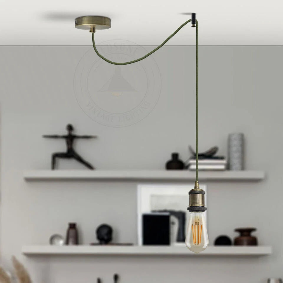 Swag Pendant Light Set – Green Brass, 195 cm Cable, E27 - photo 2