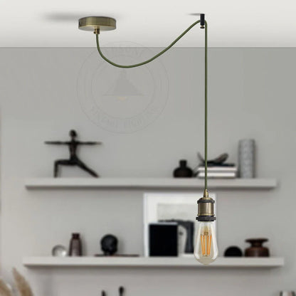 Swag Pendant Light Set – Green Brass, 195 cm Cable, E27 - photo 2