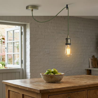 Swag Pendant Light Set – Green Brass, 195 cm Cable, E27 - photo 5