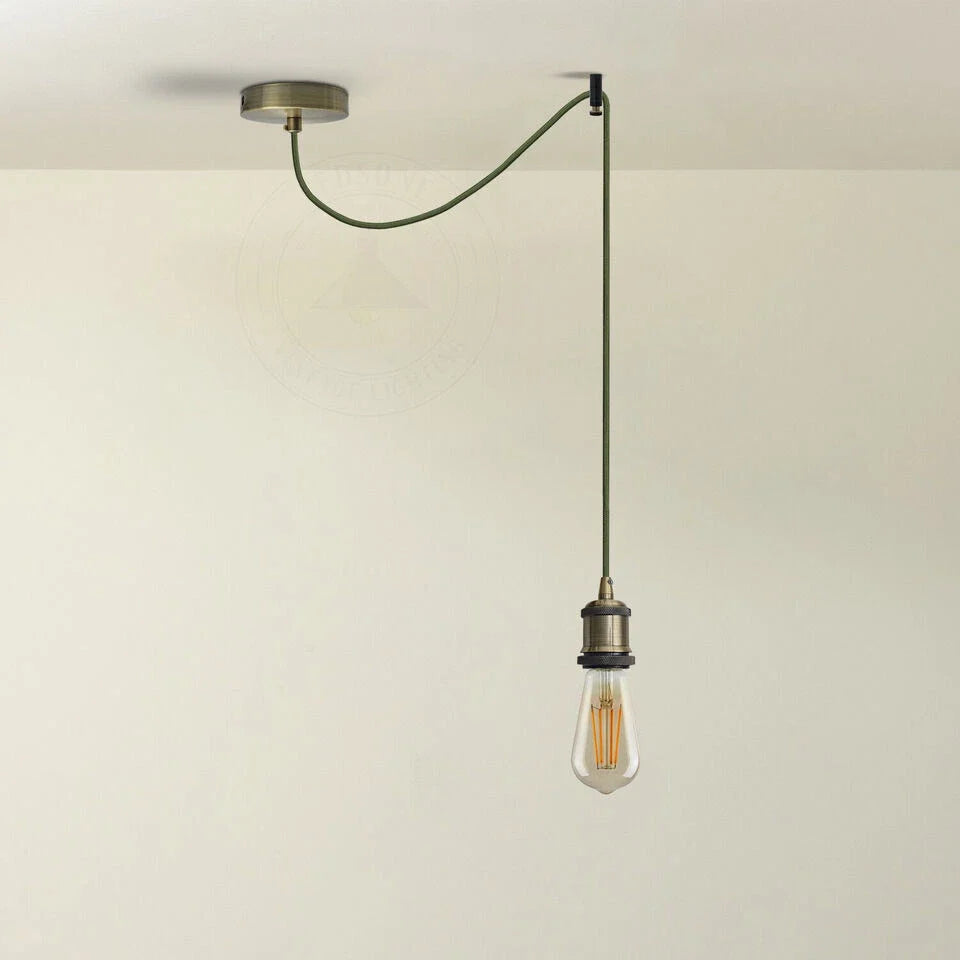 Swag Pendant Light Set – Green Brass, 195 cm Cable, E27 - photo 3