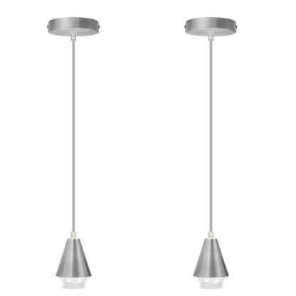 Satin Nickel Pendant Light Set – Cone Holder, E27, Single or Pair - Satin Nickel, No Shade Pack of 2, Without Bulb