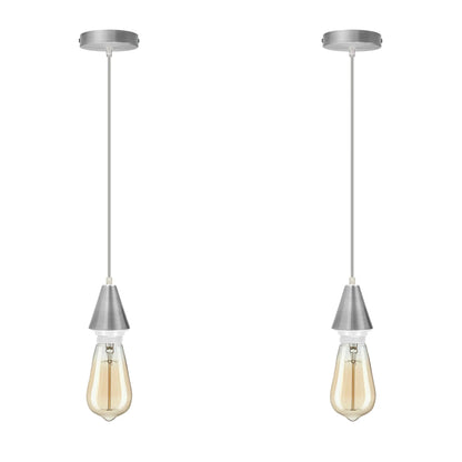 Satin Nickel Pendant Light Set – Cone Holder, E27, Single or Pair - Satin Nickel, No Shade, Pack of 2 with 2 ST64 Bulbs