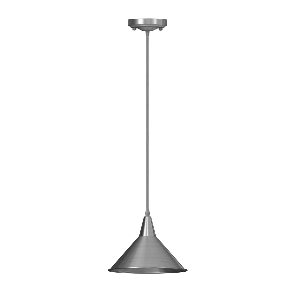 Satin Nickel Pendant Light Set – Cone Holder, E27, Single or Pair - Satin Nickel, Small Cone 22 cm Chrome, Without Bulb