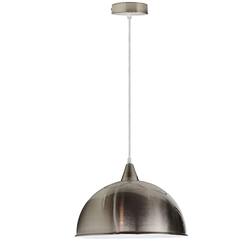 Satin Nickel Pendant Light Set – Cone Holder, E27, Single or Pair - Satin Nickel, Dome 30 cm Satin Nickel, Without Bulb