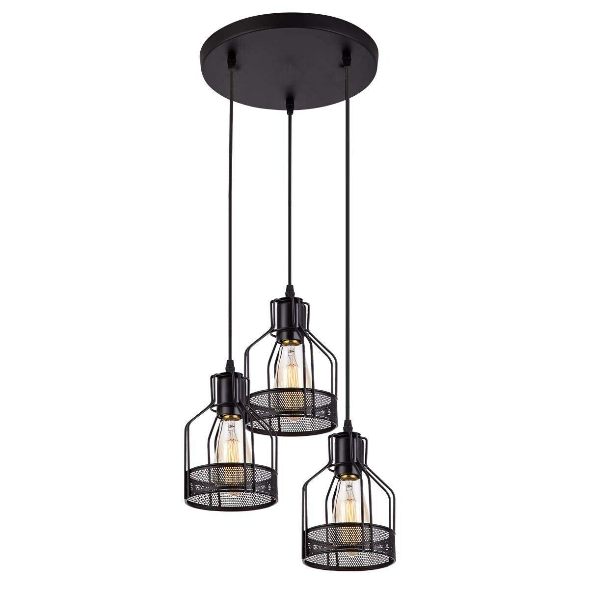 3-Light Cage Pendant – Bird, Triangle, Balloon, Woven or Crystal - Black, Bird Cage Black 200 mm Rose, Without Bulb