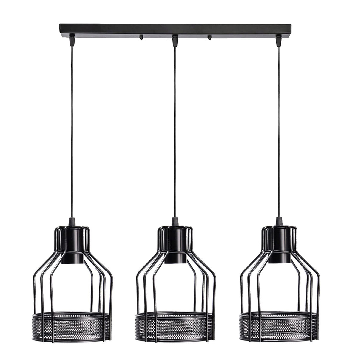 3-Light Cage Pendant – Bird, Triangle, Balloon, Woven or Crystal - Black, Bird Cage Black 500 mm Rose, Without Bulb