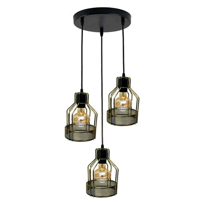 3-Light Cage Pendant – Bird, Triangle, Balloon, Woven or Crystal - Black, Bird Cage Brushed Brass 200 mm Rose, Without Bulb