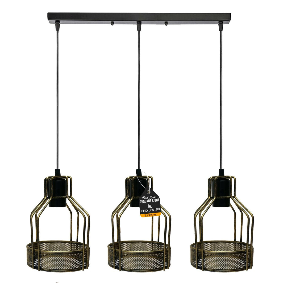 3-Light Cage Pendant – Bird, Triangle, Balloon, Woven or Crystal - Black, Bird Cage Brushed Brass 500 mm Rose, Without Bulb