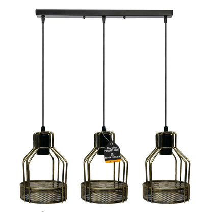3-Light Cage Pendant – Bird, Triangle, Balloon, Woven or Crystal - Black, Bird Cage Brushed Brass 500 mm Rose, Without Bulb