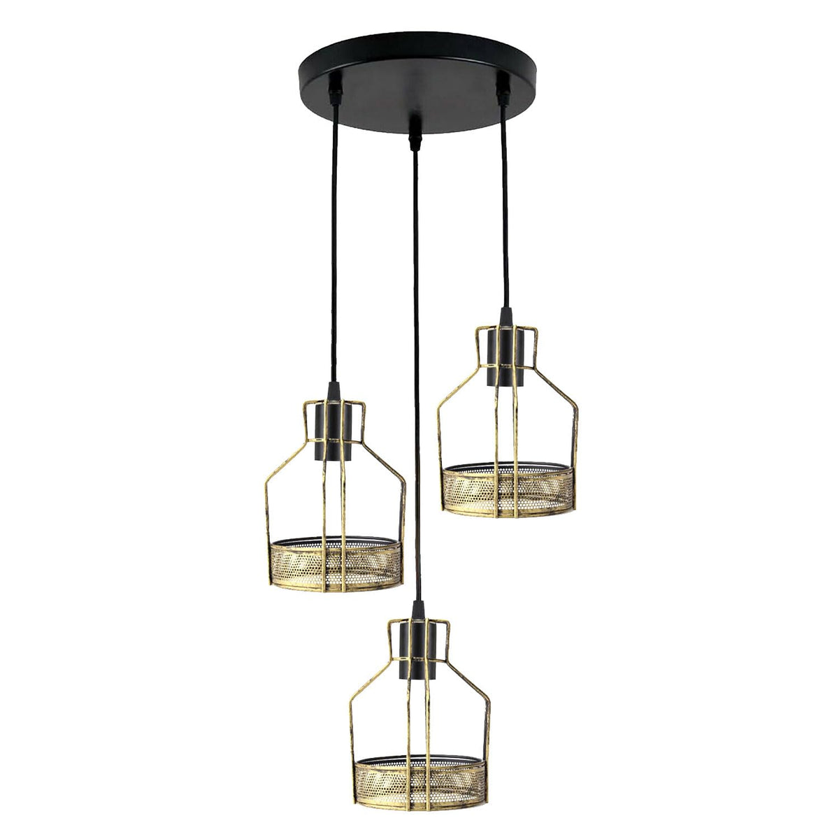 3-Light Cage Pendant – Bird, Triangle, Balloon, Woven or Crystal - Black, Bird Cage Brushed Copper 200 mm Rose, Without Bulb