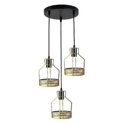 3-Light Cage Pendant – Bird, Triangle, Balloon, Woven or Crystal - Black, Bird Cage Brushed Copper 200 mm Rose, Without Bulb