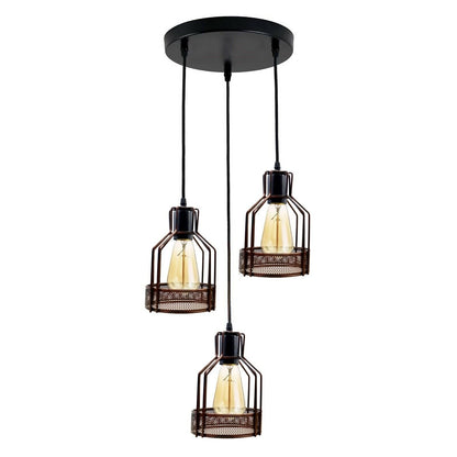 3-Light Cage Pendant – Bird, Triangle, Balloon, Woven or Crystal - Black, Bird Cage Rustic Red 200 mm Rose, Without Bulb