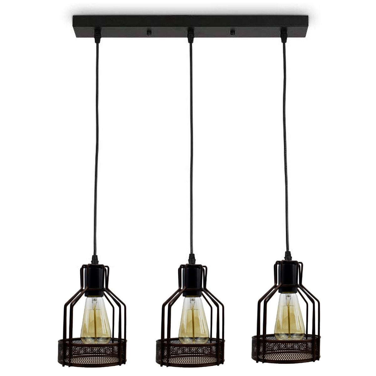 3-Light Cage Pendant – Bird, Triangle, Balloon, Woven or Crystal - Black, Bird Cage Rustic Red 500 mm Rose, Without Bulb