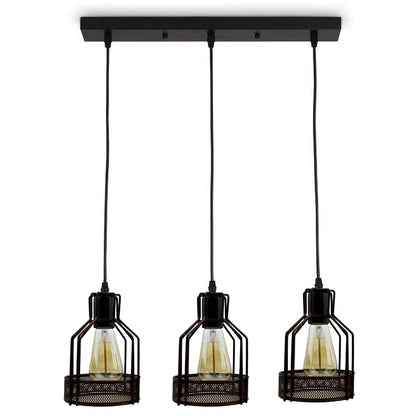 3-Light Cage Pendant – Bird, Triangle, Balloon, Woven or Crystal - Black, Bird Cage Rustic Red 500 mm Rose, Without Bulb