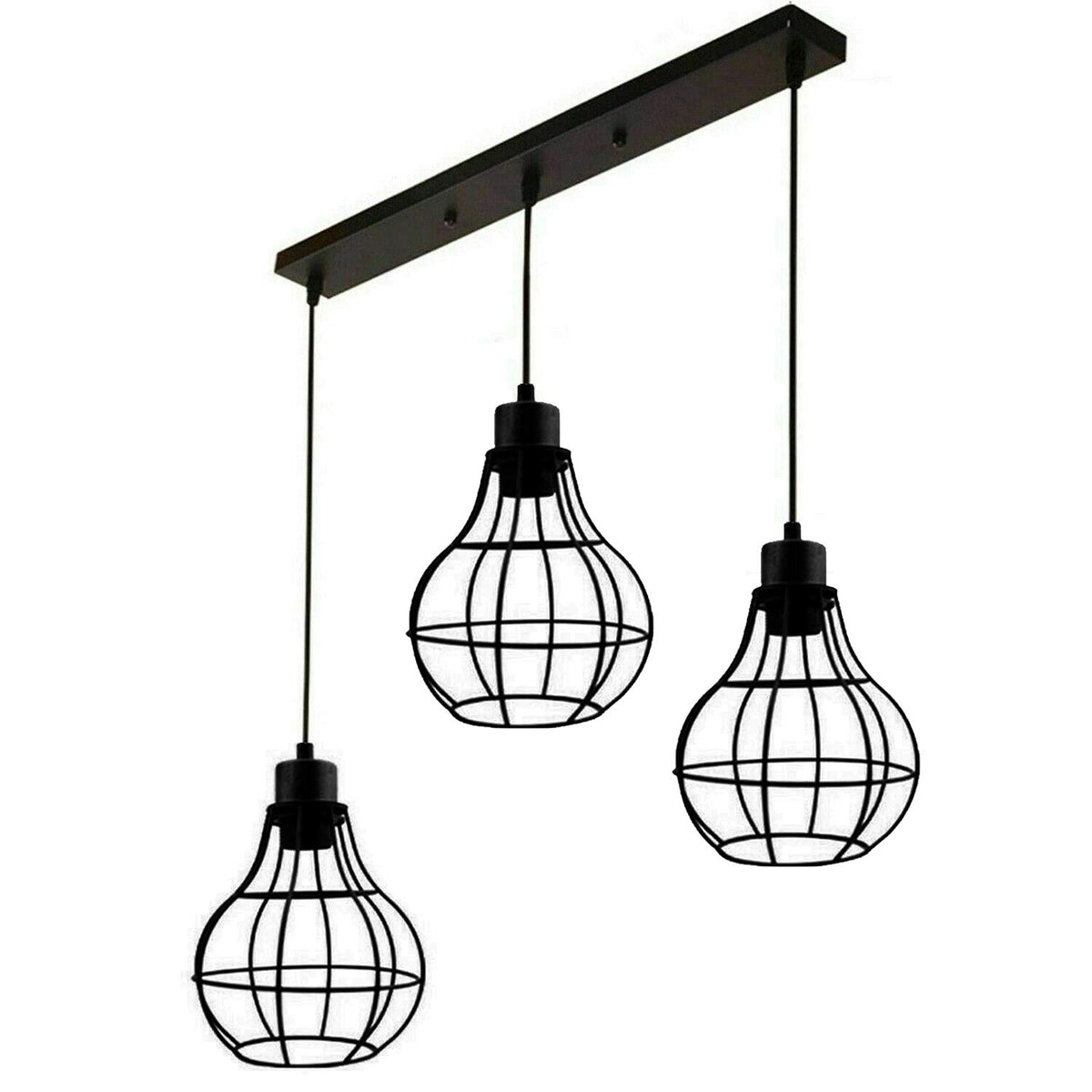 3-Light Cage Pendant – Bird, Triangle, Balloon, Woven or Crystal - Black, Balloon Cage Black 500 mm Rose, Without Bulb