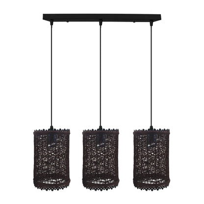 3-Light Cage Pendant – Bird, Triangle, Balloon, Woven or Crystal - Black, Woven Cylinder Brown 500 mm Rose, Without Bulb