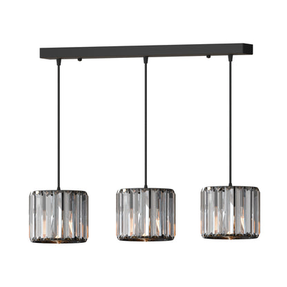 3-Light Cage Pendant – Bird, Triangle, Balloon, Woven or Crystal - Black, Crystal Drum 12 cm, Without Bulb